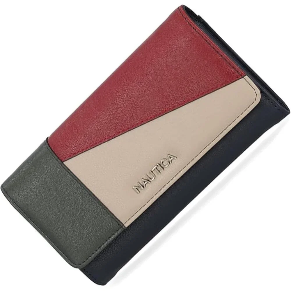 Women's Colorblock Money Manager RFID Slim Wallet Card Holder with Coin